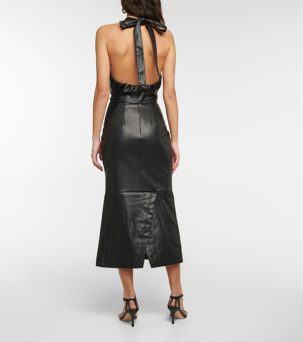 Metallic Faux Leather Midi Skirt