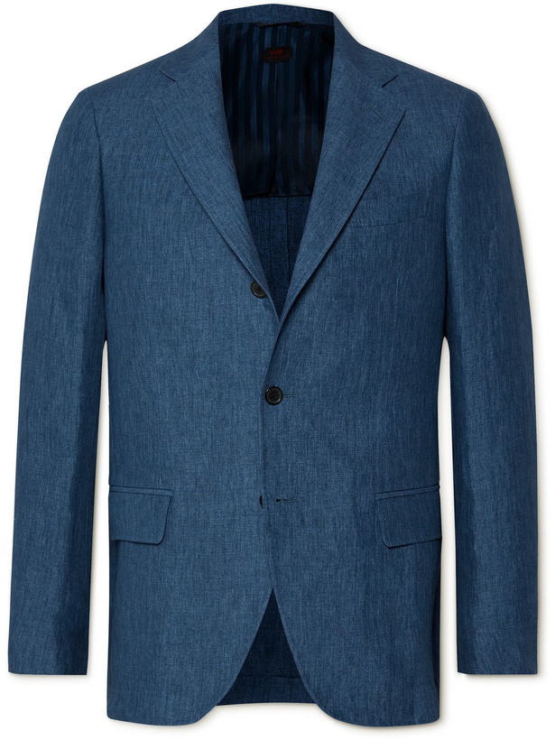 Photo: MP Massimo Piombo - Andy Unstructured Linen Suit Jacket - Blue