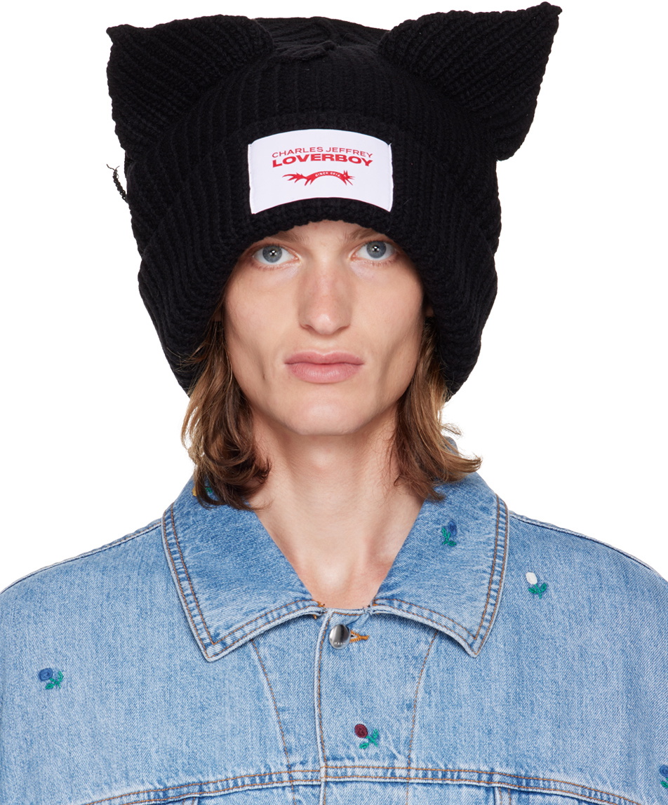 Charles Jeffrey Loverboy Black Supersized Chunky Ears Beanie Charles ...