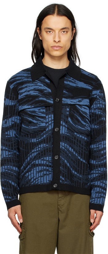 Photo: PS by Paul Smith Navy & Black Camouflage Cardigan
