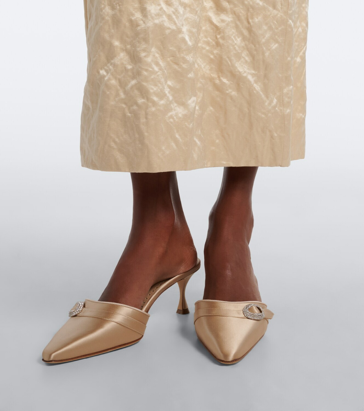 Manolo Blahnik Embellished satin mules