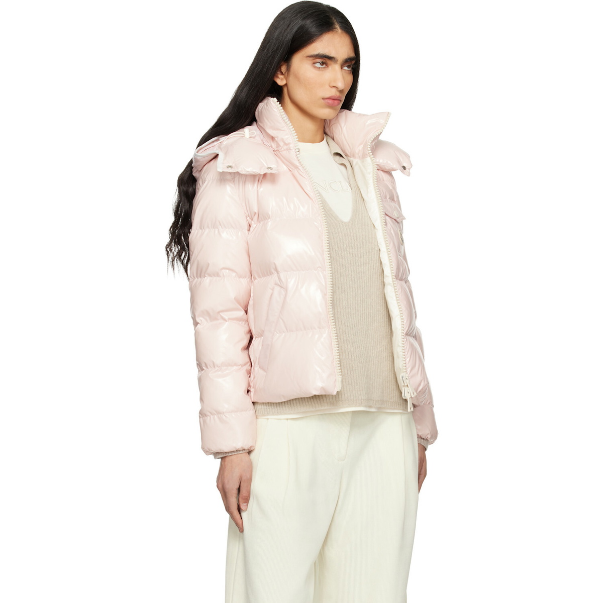 Moncler Pink Andro Hooded Short Down Jacket