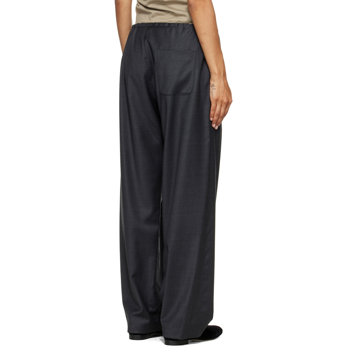 ssstein Gray Wool Silk Drawstring Easy Trousers
