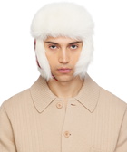 Burberry Red & Off-White Check Wool Trapper Hat