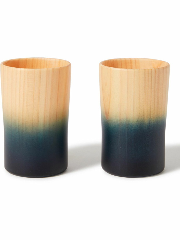 Photo: Japanese Craft - Aola Indigo Set of Two Hinoki Wood Cups