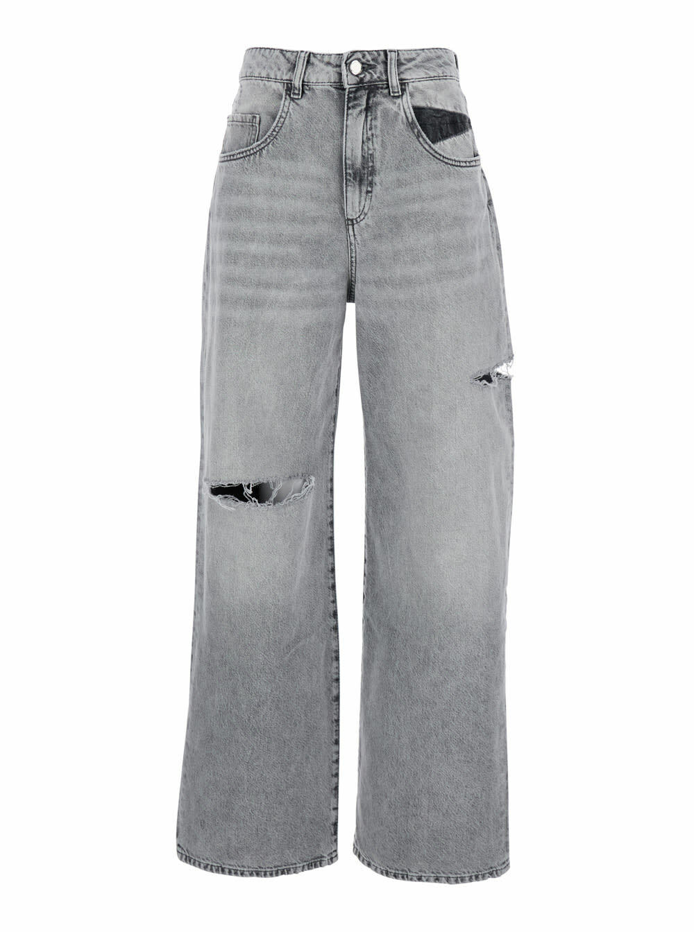 Icon Denim Grey High Waisted Jeans With Ripped Details In Denim Woman