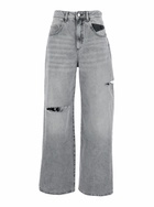 Icon Denim Grey High Waisted Jeans With Ripped Details In Denim Woman