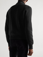 TOM FORD - Leather-Trimmed Ribbed Wool Cardigan - Black