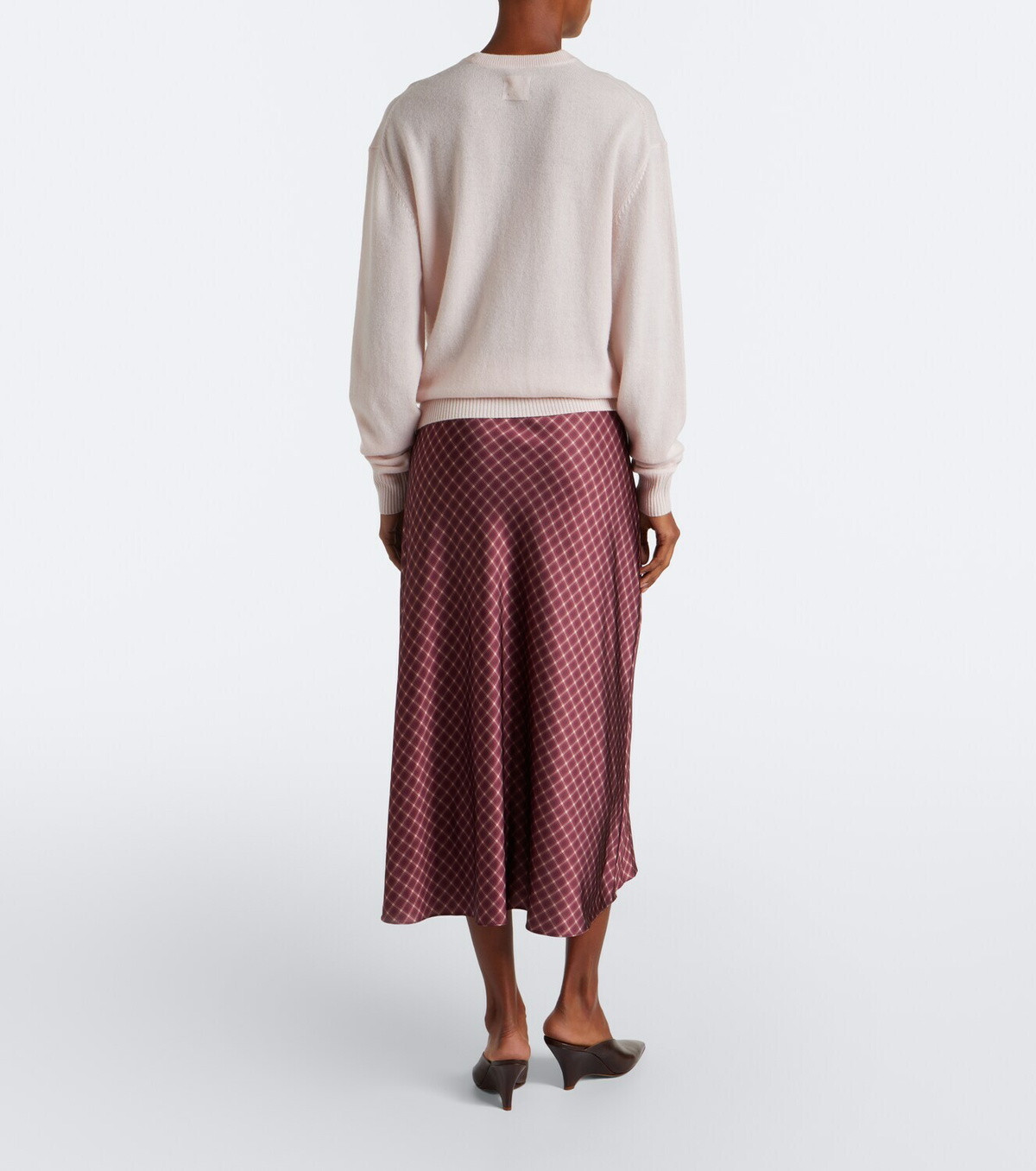 Vince Plaid satin midi skirt