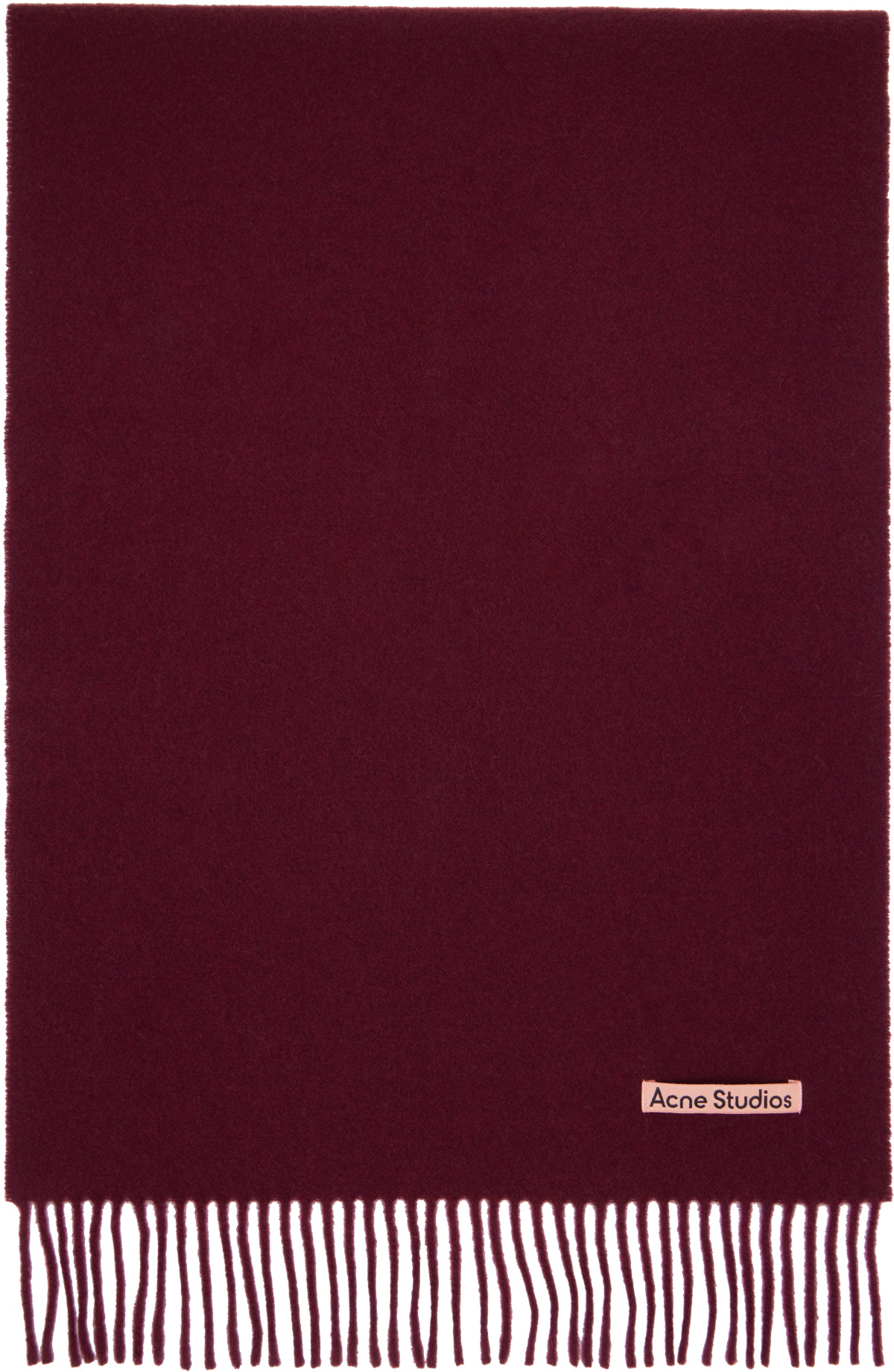 Acne Studios Burgundy Fringe Wool Narrow Scarf