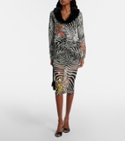 Blumarine Printed sheer mesh midi skirt
