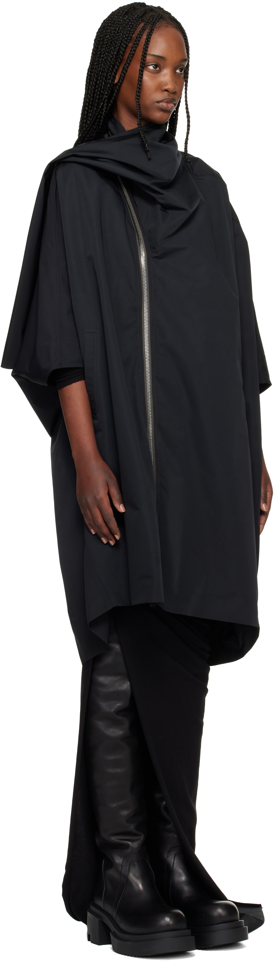 Rick Owens Black Temple Sail Biker Coat