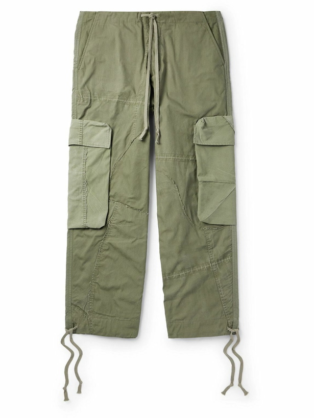 Photo: Greg Lauren - Wide-Leg Patchwork Cotton-Canvas Drawstring Cargo Trousers - Green