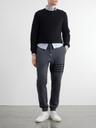 Thom Browne - Tapered 4-Bar Detailed Cotton-Jersey Drawstring Sweatpants - Gray