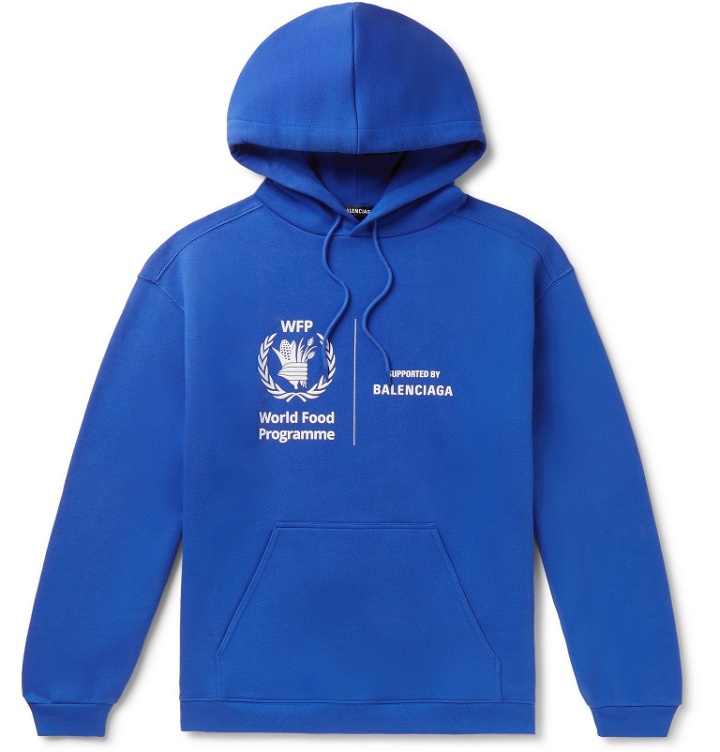 Photo: Balenciaga - World Food Programme Logo-Print Fleece-Back Cotton-Jersey Hoodie - Blue