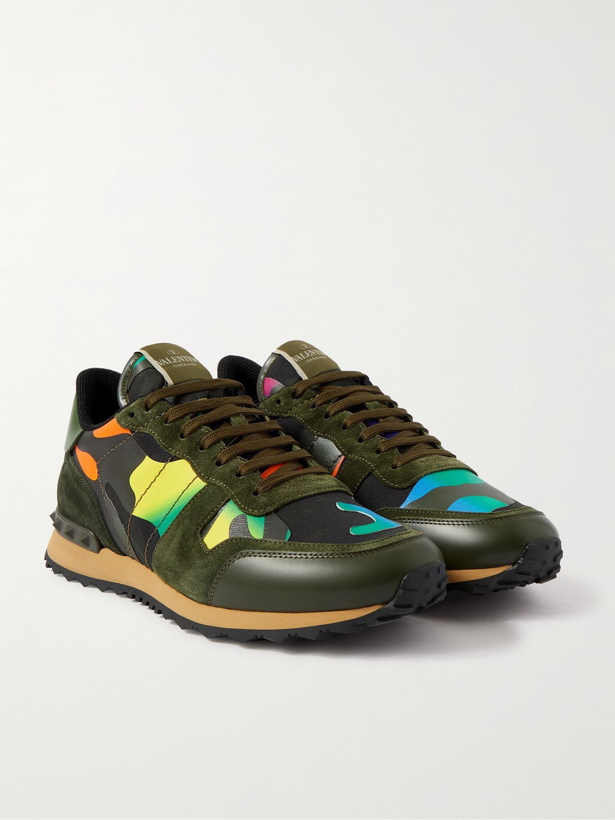 Photo: VALENTINO - Valentino Garavani Rockrunner Camouflage Suede and Leather-Trimmed Canvas Sneakers - Green