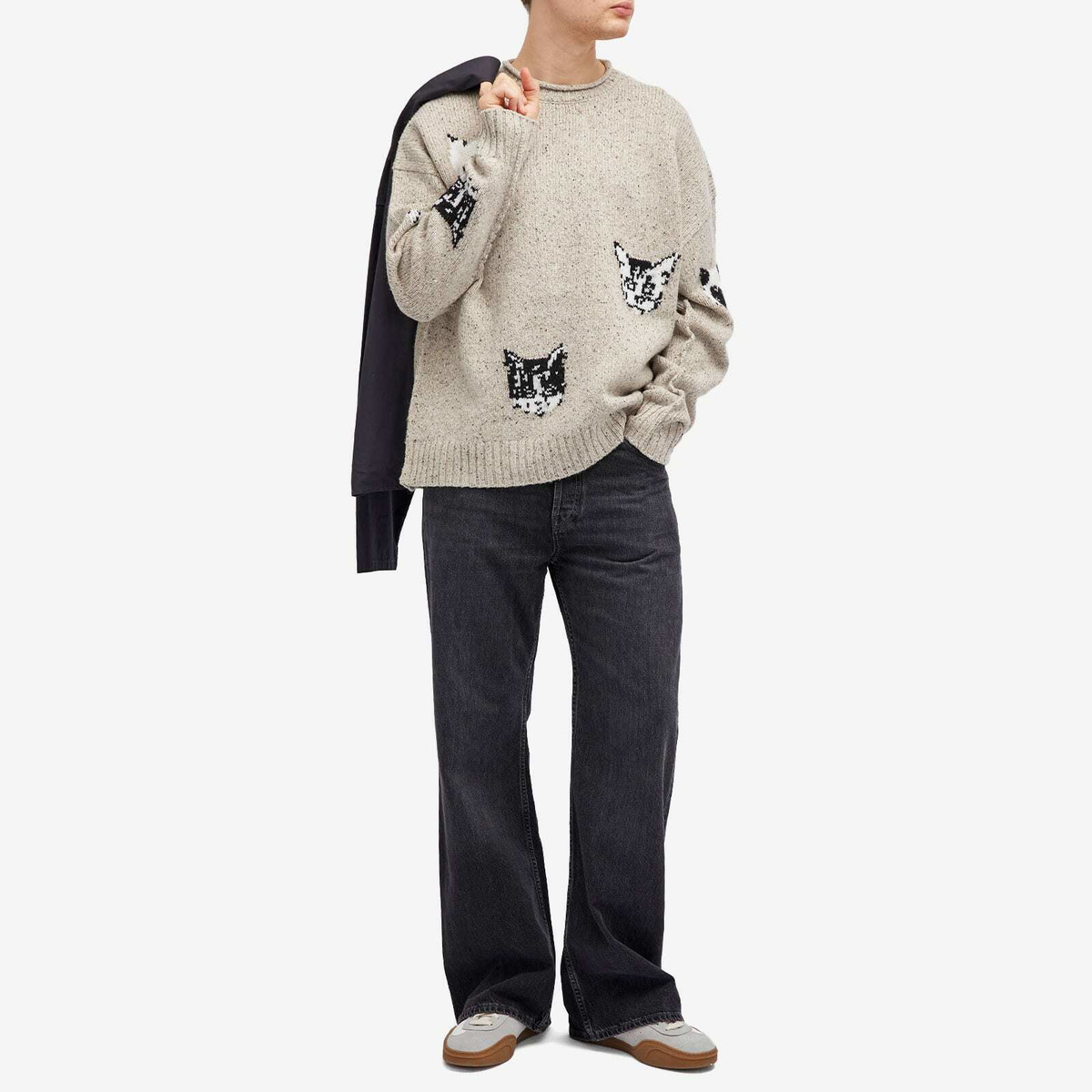 Acne Studios Men's Kuelu Cat Jacquard Jumper in Beige Acne Studios