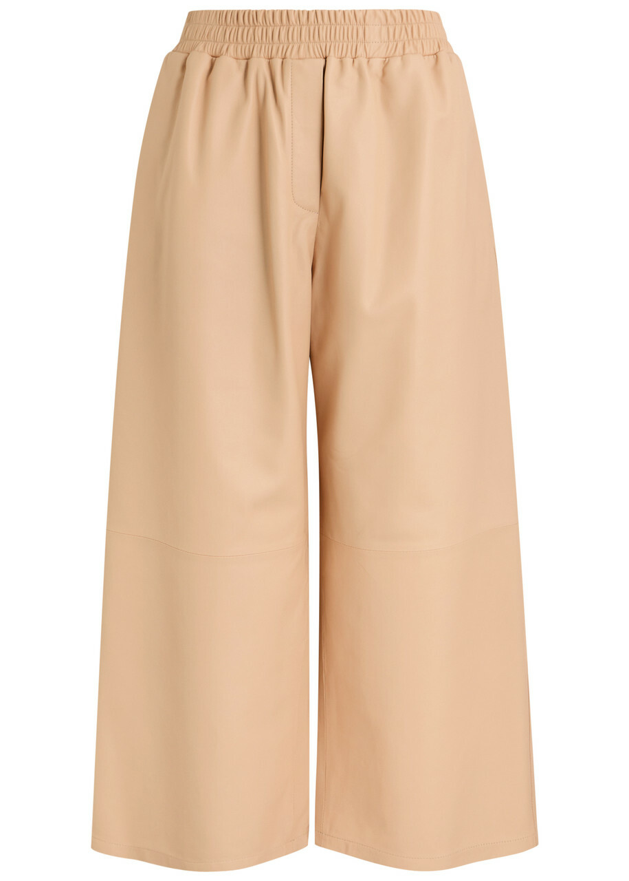 Arma Elizabeth Wide-leg Leather Trousers Beige
