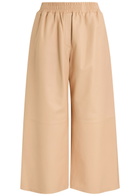 Arma Elizabeth Wide-leg Leather Trousers Beige