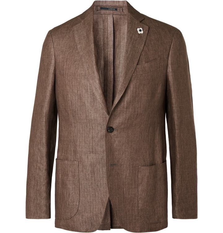 Photo: Lardini - Herringbone Linen Blazer - Brown