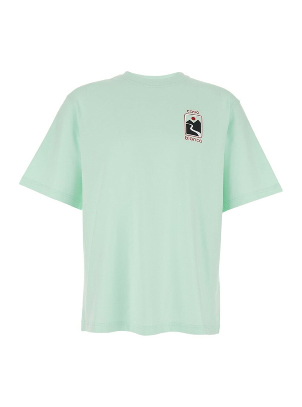 Photo: Casablanca Green T-shirt With Crewneck And Logo On The Front And Maxi Logo On The Back In Cotton Man