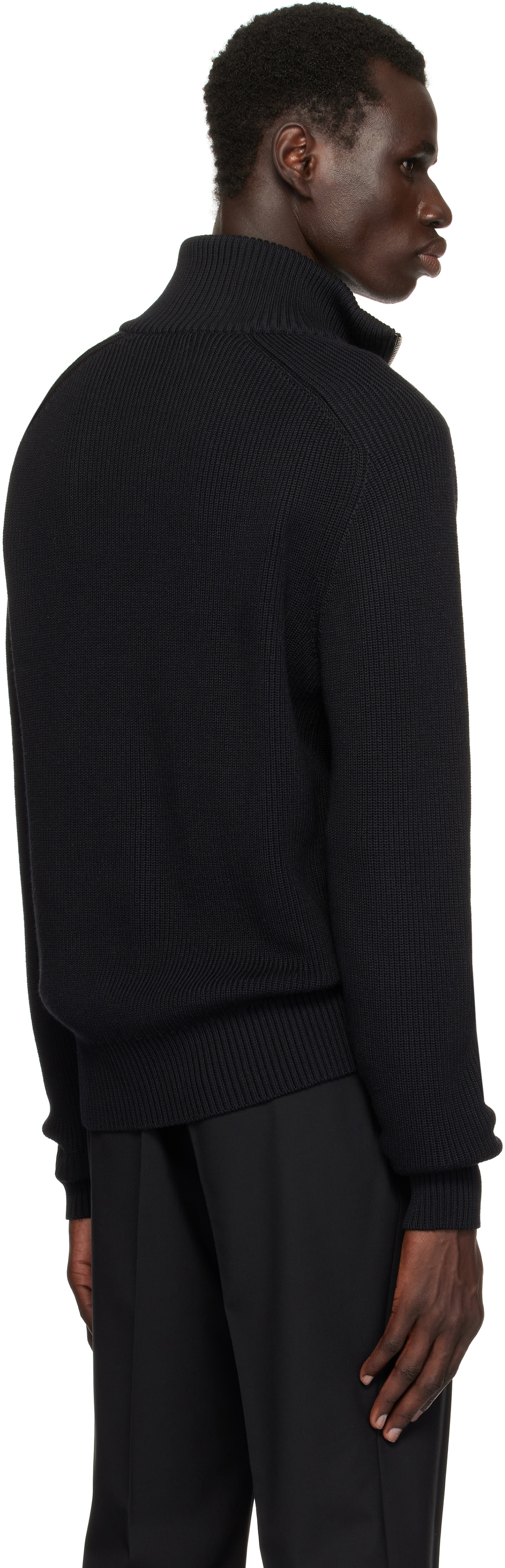 TOM FORD Black Silk Merino Rib Quarter Zip Sweater TOM FORD