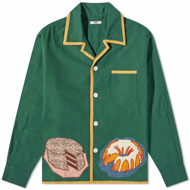 Photo: Bode Men's Applique Dessert Shirt in Green Multi