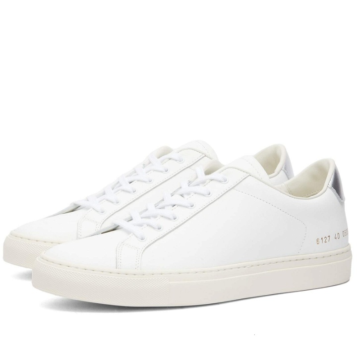 Photo: Woman by Common Projects Women's Retro Classic Trainers Sneakers in White/Silver