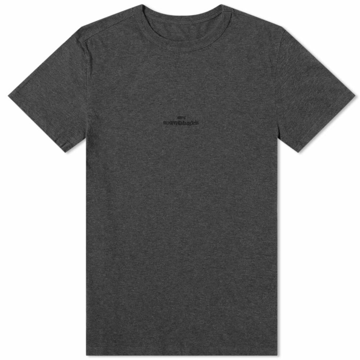 Photo: Maison Margiela Men's Embroidered Text Logo T-Shirt in Dark Grey Melange
