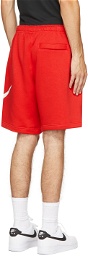 Nike Red & White Fleece Sportswear Club Shorts