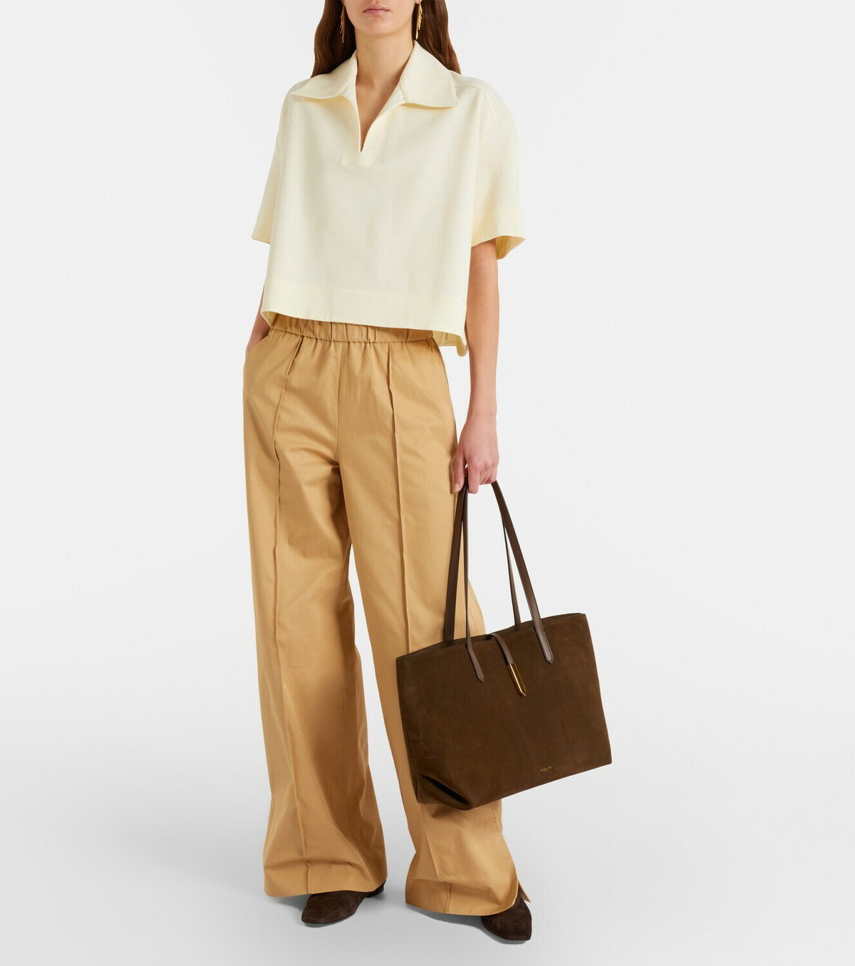 DeMellier Tokyo leather-trimmed suede tote bag