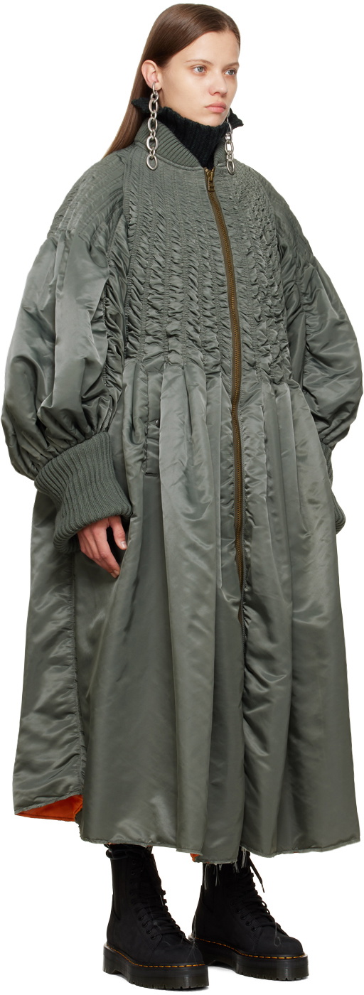 Junya Watanabe Green Ruched Bomber Jacket Junya Watanabe