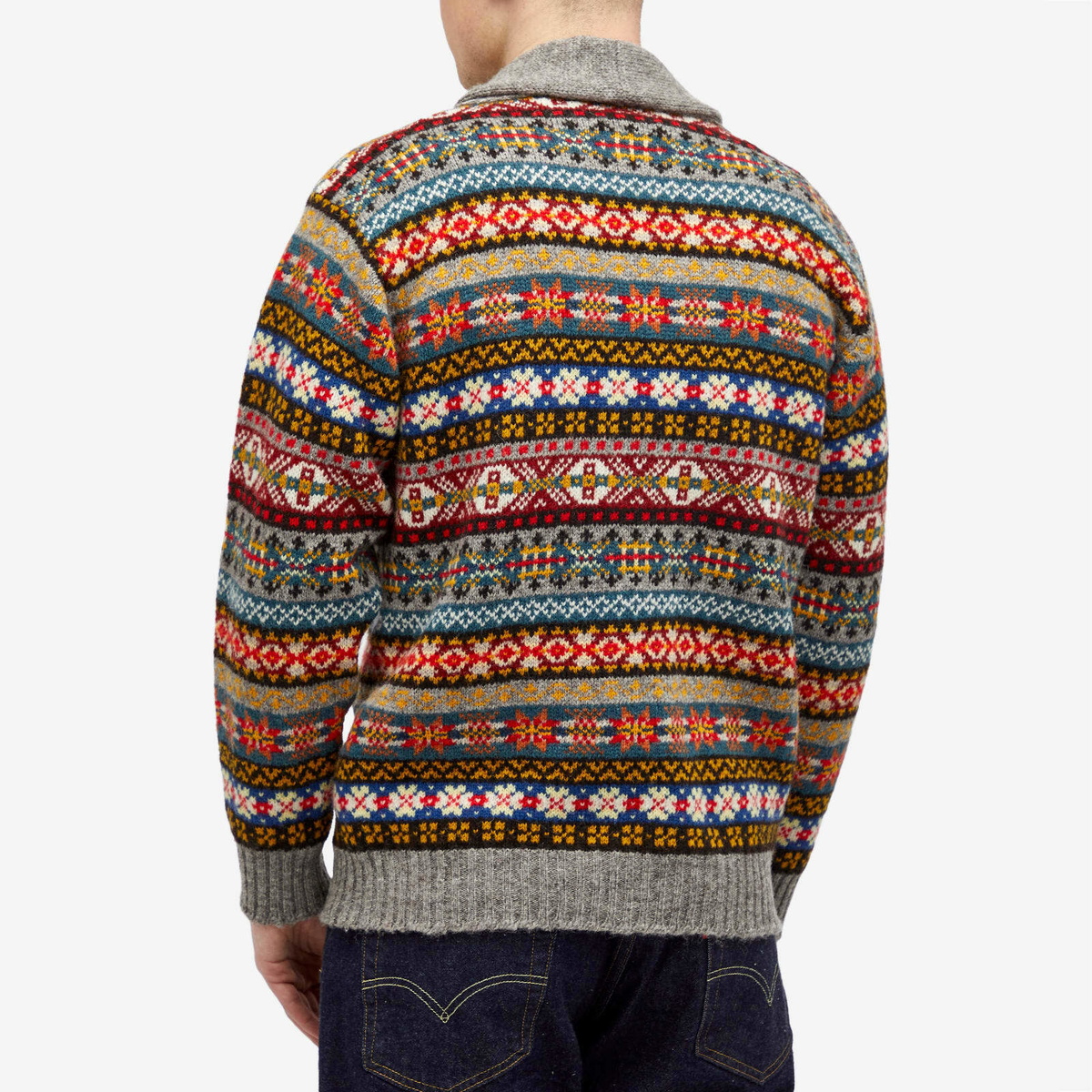 Jamieson's of Shetland Men's Fair Isle Shawl Collar Cardigan in