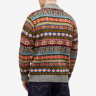 Jamieson's of Shetland Men's Fair Isle Shawl Collar Cardigan in Steel Grey