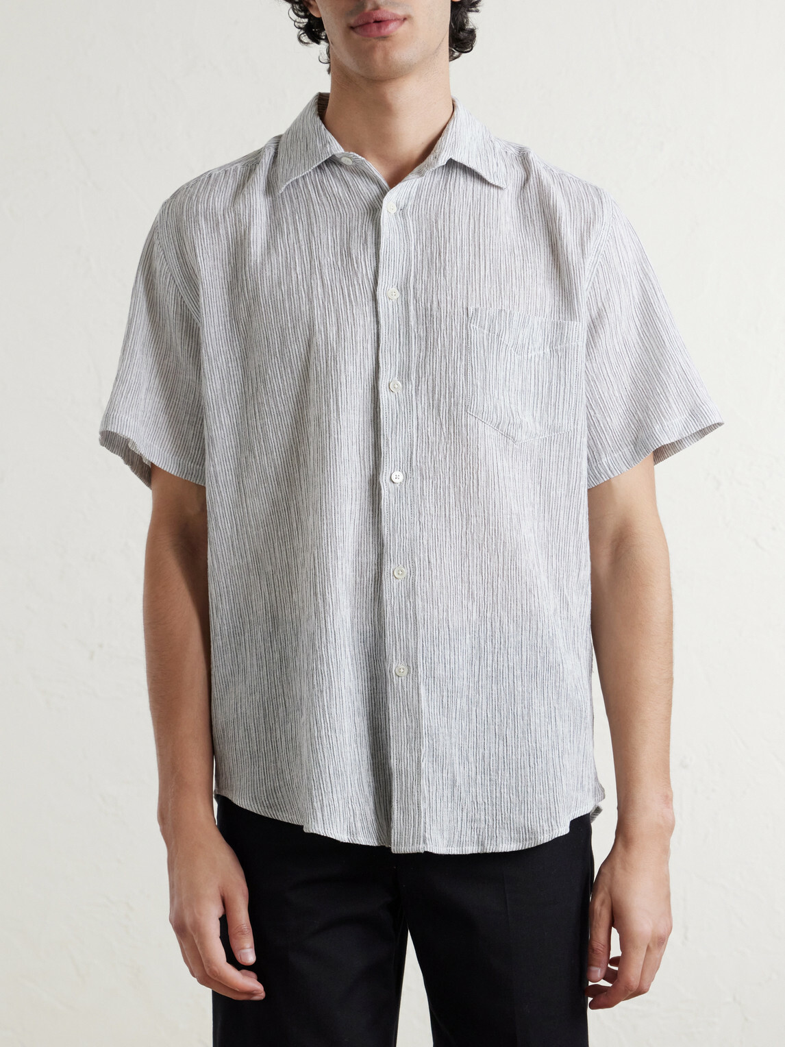 Portuguese Flannel - Aaron Striped Cotton and Linen-Blend Shirt - White