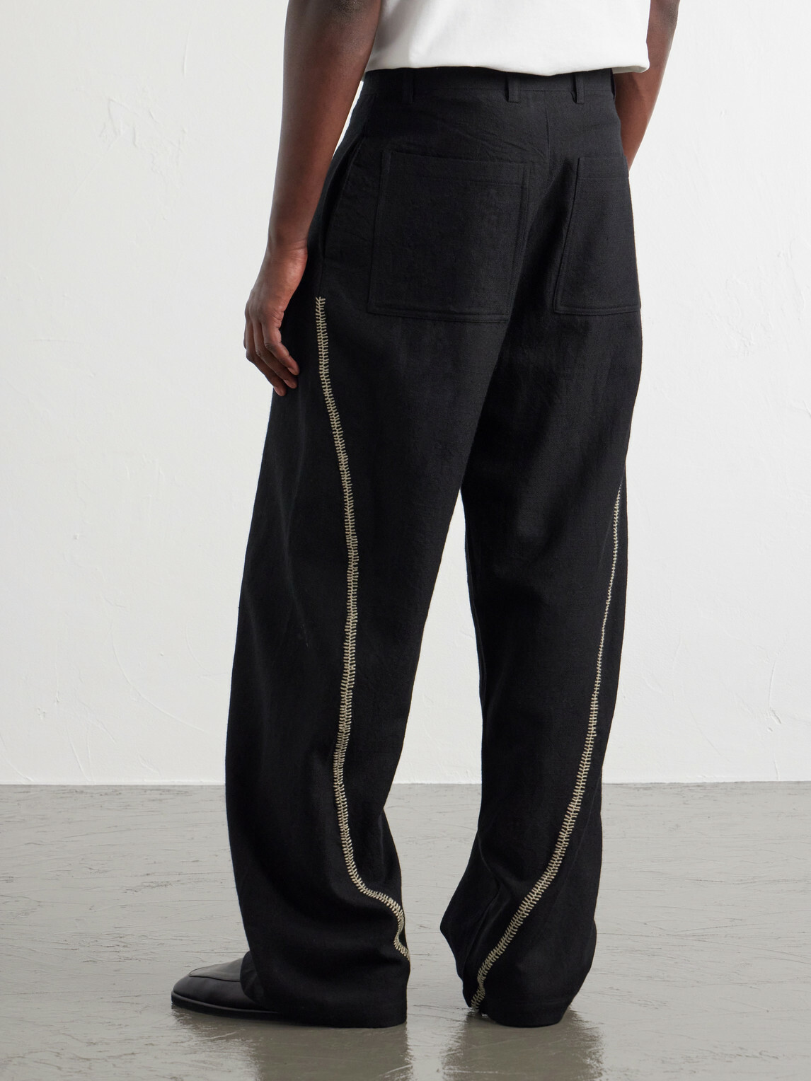Kartik Research - Sultan Straight-Leg Embroidered Wool Trousers - Black