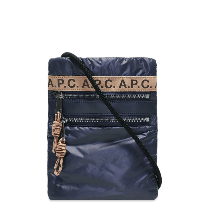 Photo: A.P.C. Men's Repeat Logo Neck Pouch in Steel Blue