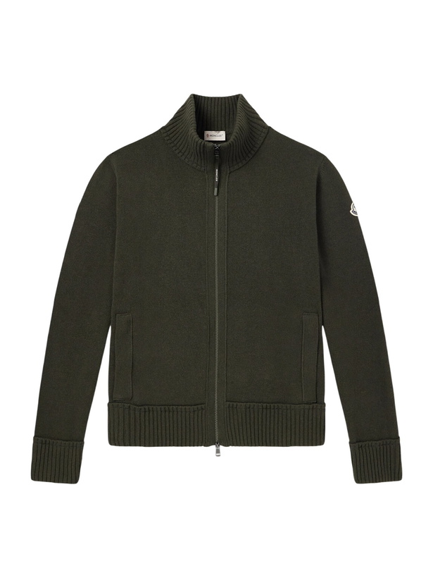 Photo: Moncler - Logo-Appliquéd Wool and Cashmere-Blend Zip-Up Cardigan - Green