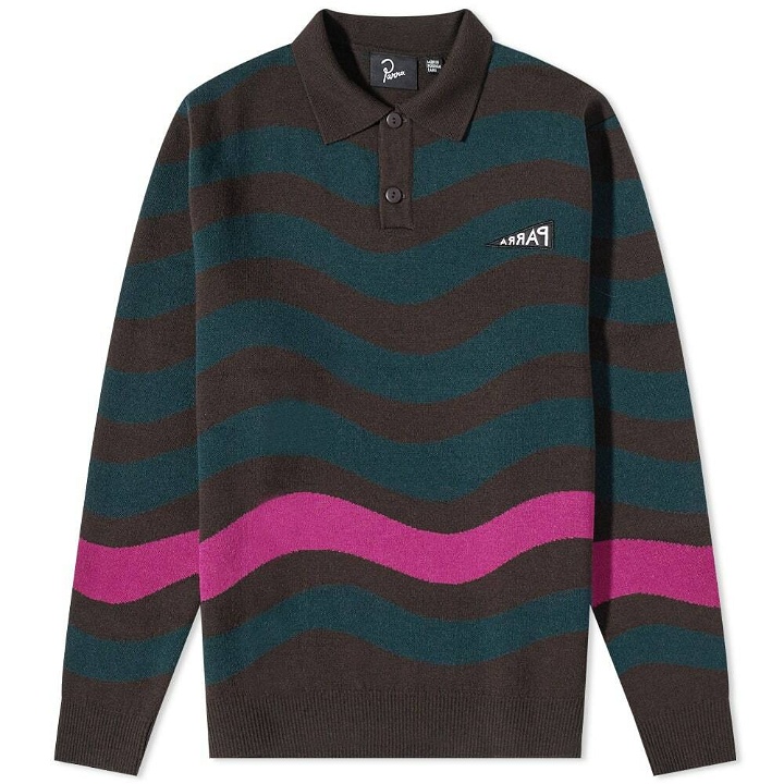 Photo: By Parra Men's Long Sleeve One Weird Wave Knitted Polo Shirt in Chocolate