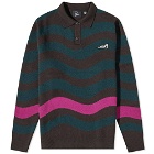 By Parra Men's Long Sleeve One Weird Wave Knitted Polo Shirt in Chocolate