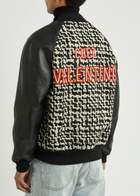 Valentino Leather and Bouclé Tweed Bomber Jacket Black