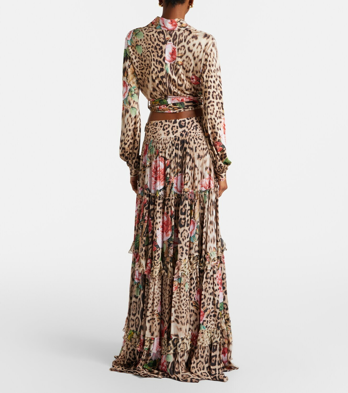 Roberto Cavalli Printed tiered ruffled maxi skirt