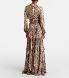 Roberto Cavalli Printed tiered ruffled maxi skirt