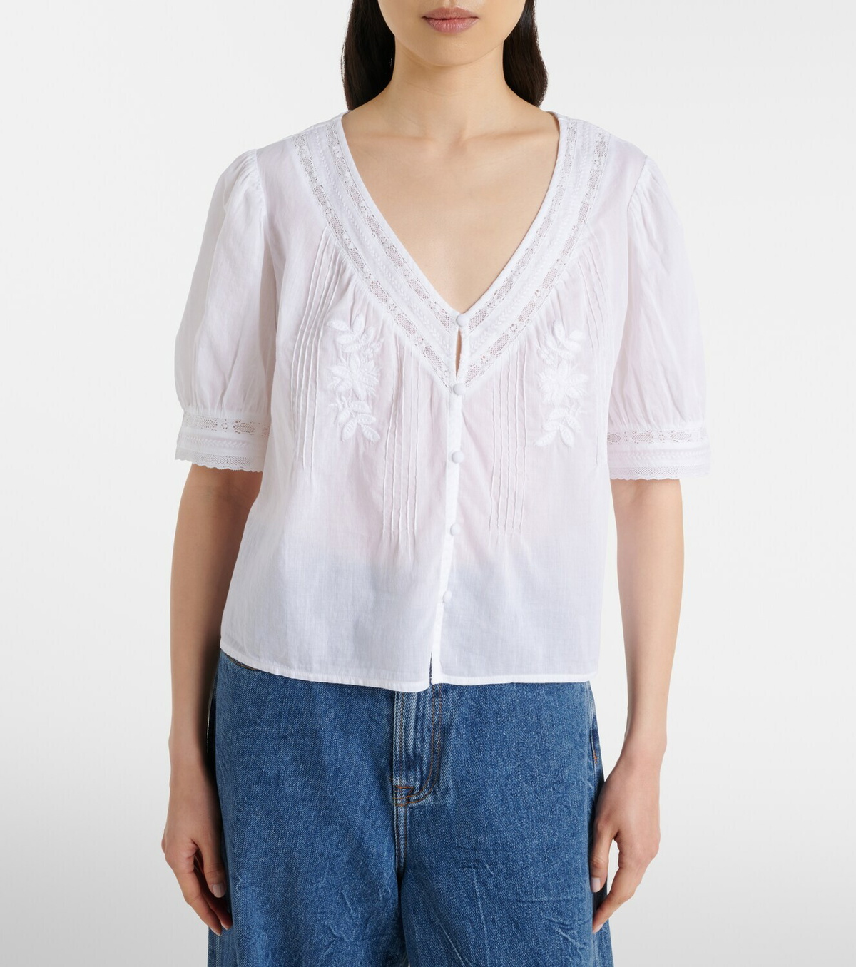 Velvet Mavis lace-trimmed cotton blouse