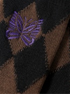Needles - Embroidered Argyle Wool-Blend Socks - Brown