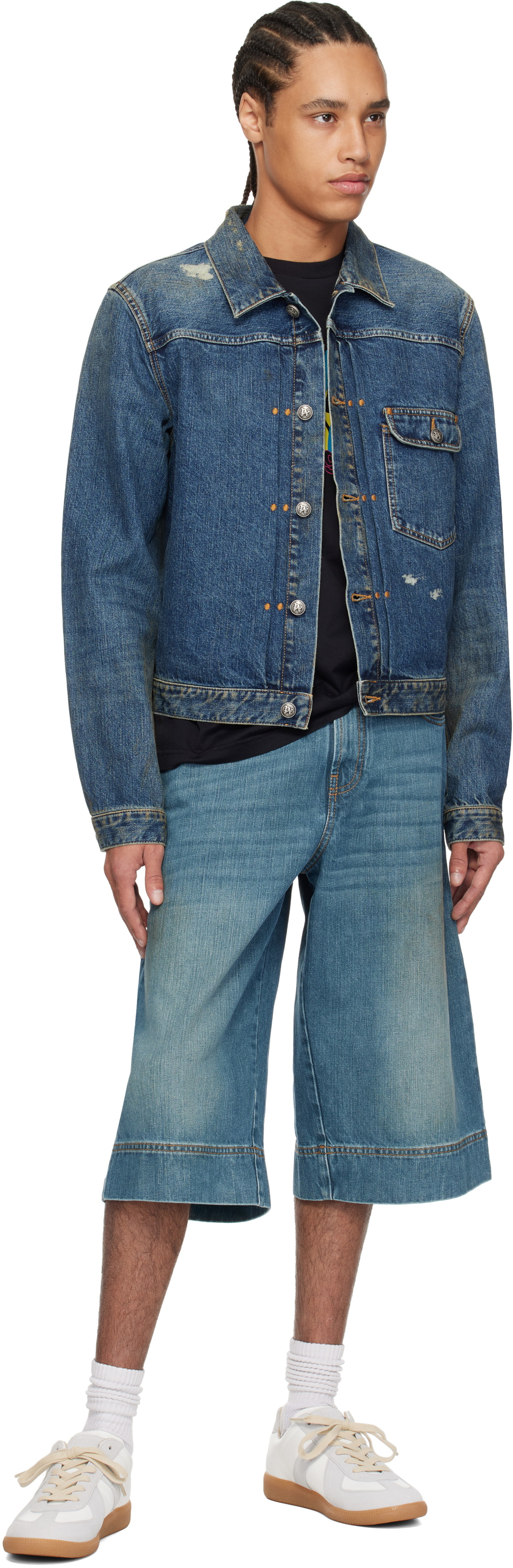 Palm Angels Blue Curved Logo Denim Jacket