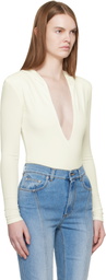 Mugler Off-White Hooded V-Neck Bodysuit