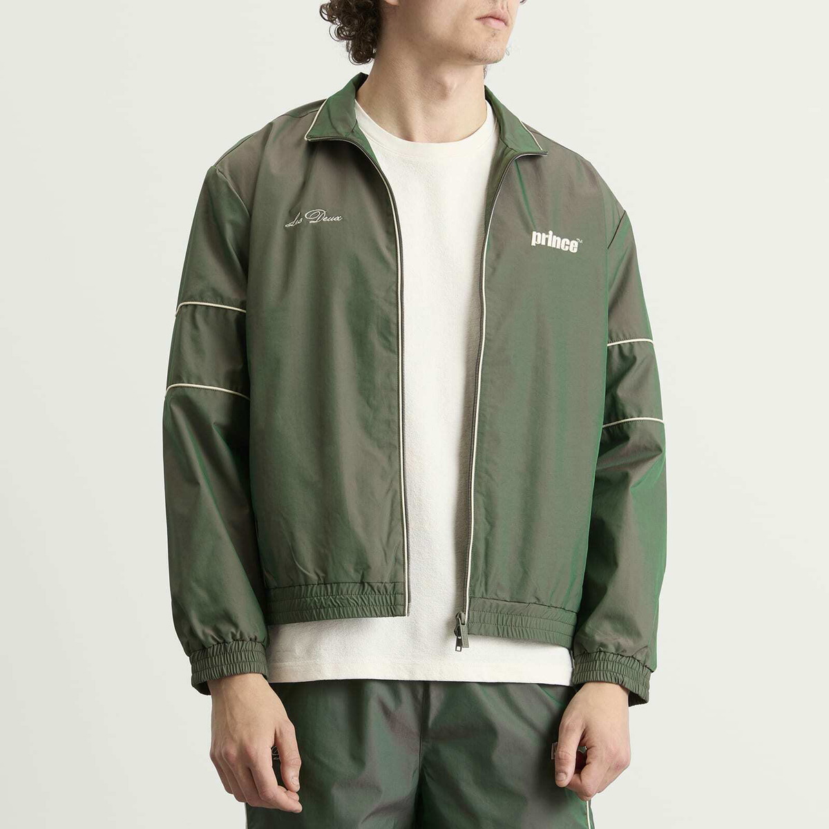 Les Deux Men's Prince Shiny Track Jacket in Pineneedle Green