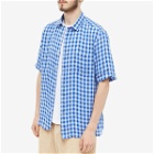 Sunspel Men's Linen Short Sleeve Shirt in Blue Gingham