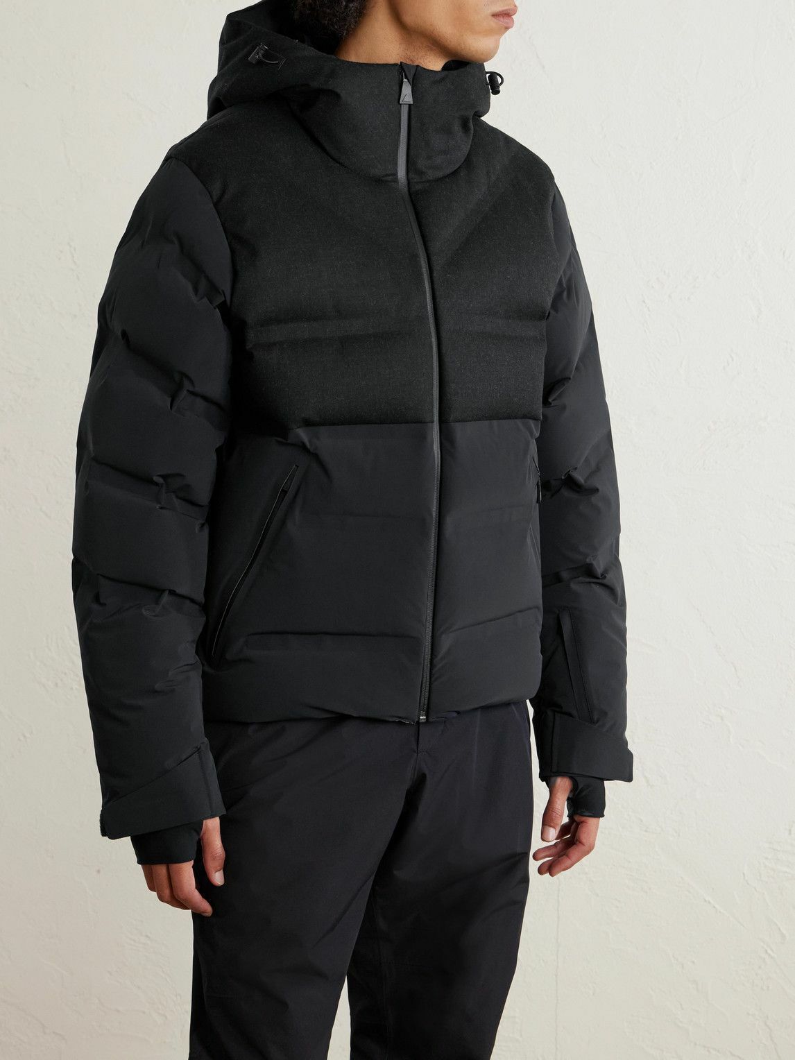 Aztech Mountain - Wool-Blend Trimmed Shell Down Jacket - Black